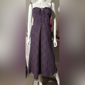 Etophe Studios midi dress dainty pink green floral print  on Black color Size L